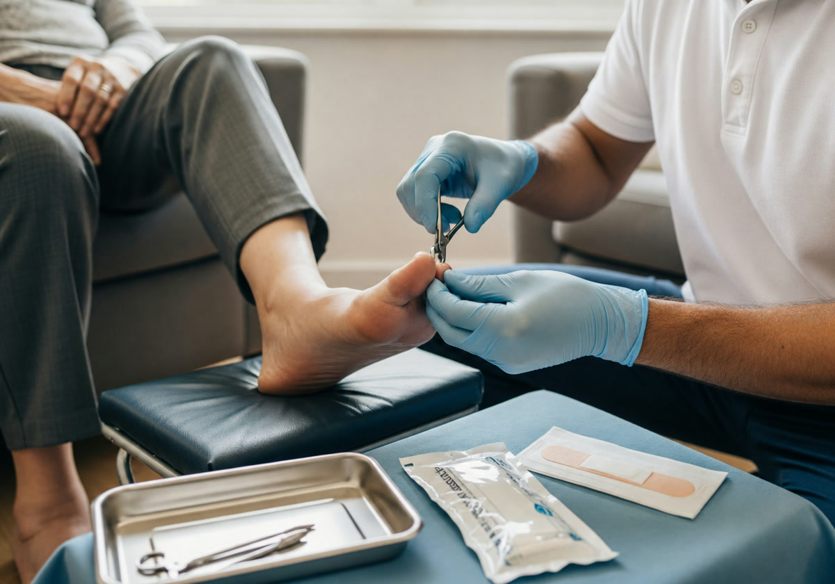 Ian providing professional nail care during a home visit